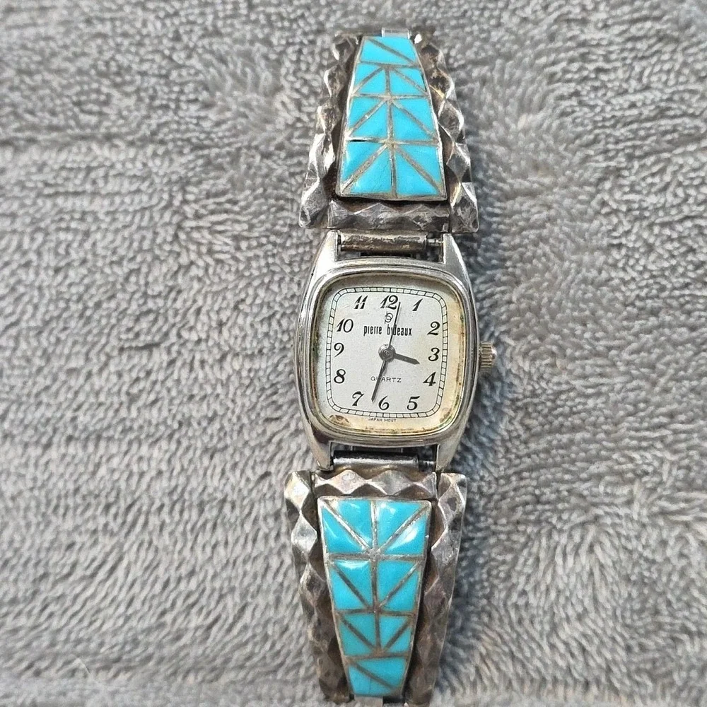 Beautiful Vintage Hand-Made Southwest Turquoise & Silver Zuni/Navajo Watch Band‎